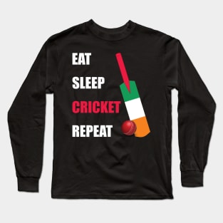 Eat Sleep Cricket Repeat Ireland Flag Long Sleeve T-Shirt